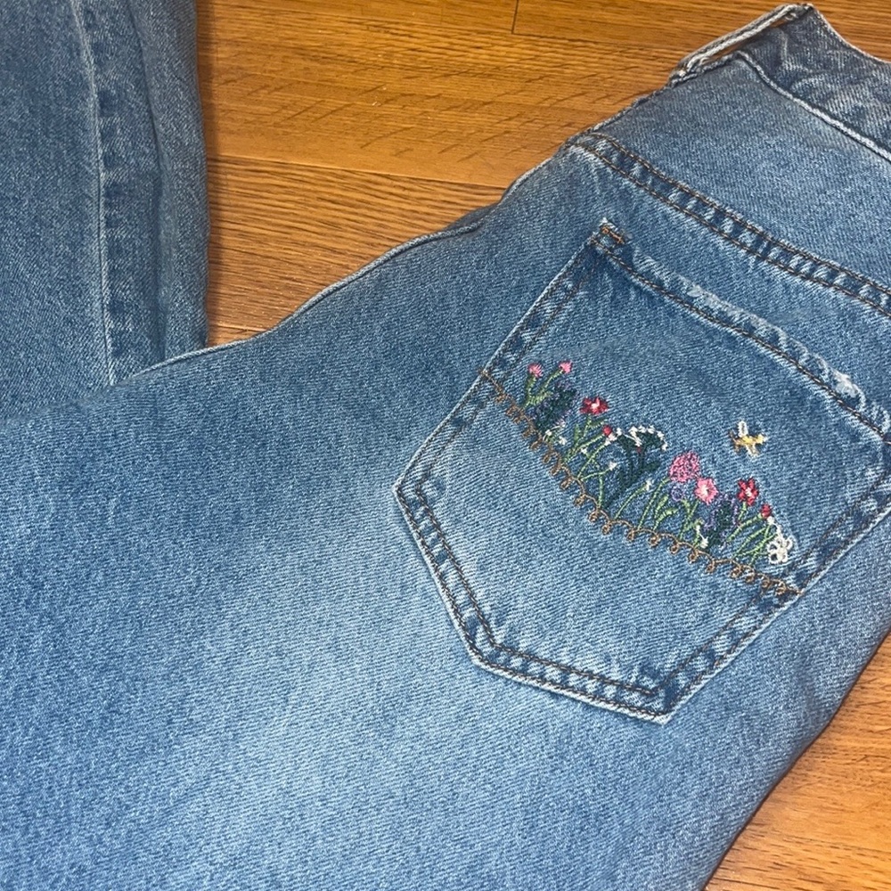 Embroidered blue jeans